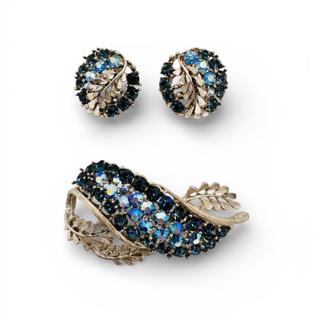 Vintage BSK Blue and Silver Leaf Jewelry Set